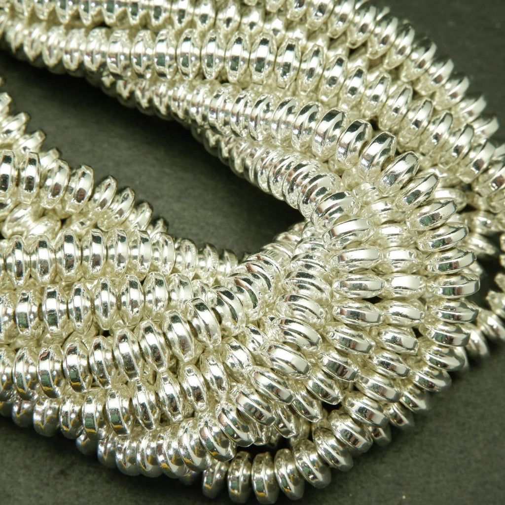 Bright Silver Rondelle Disk Hematite Beads.