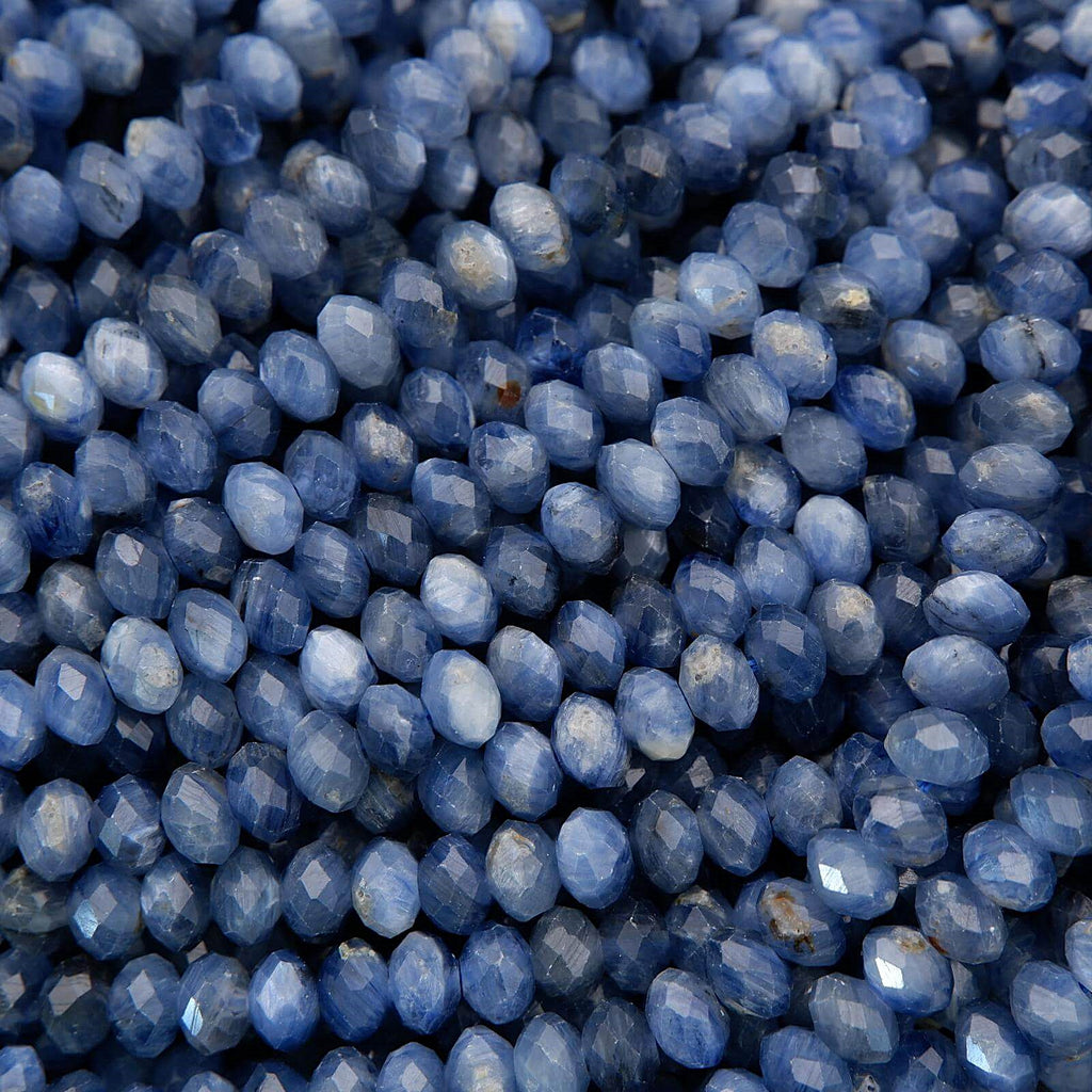 Close-up of blue faceted beads