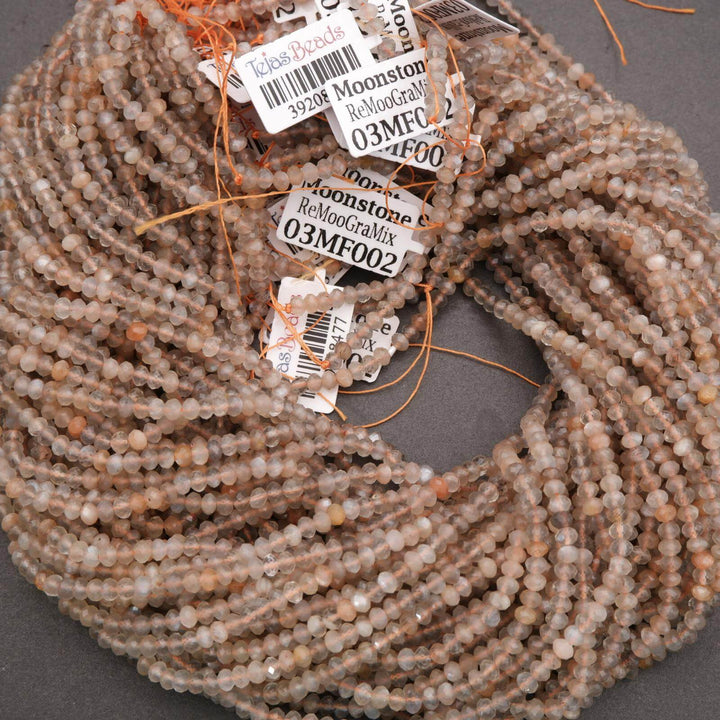Beads with labels on a gray background