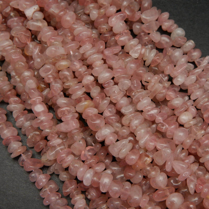 Pink rose quartz beads.