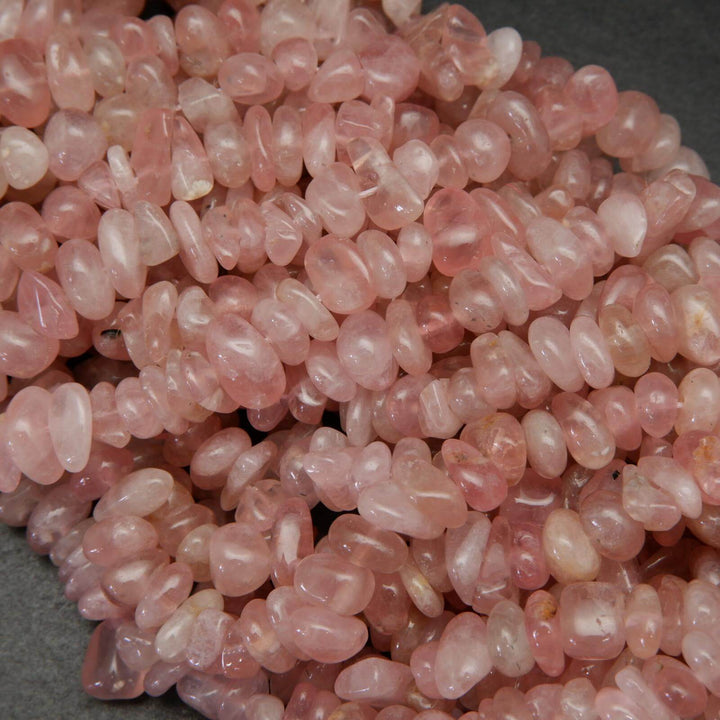 Pink rose quartz beads.