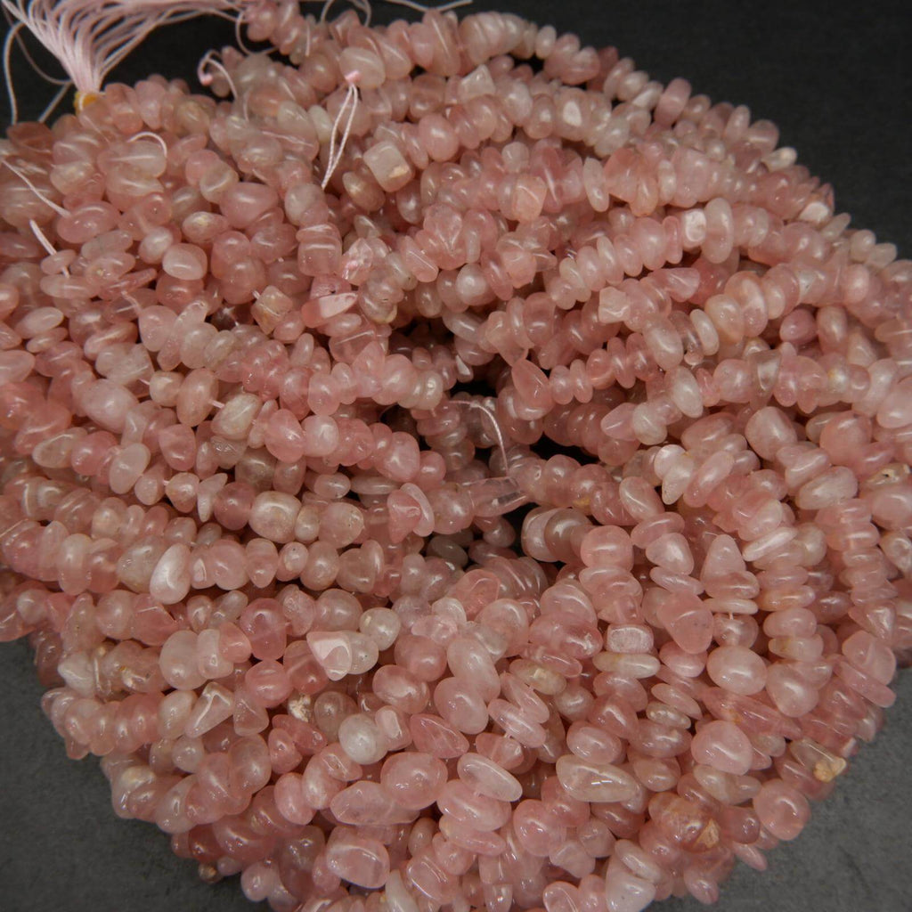 Pink rose quartz beads.