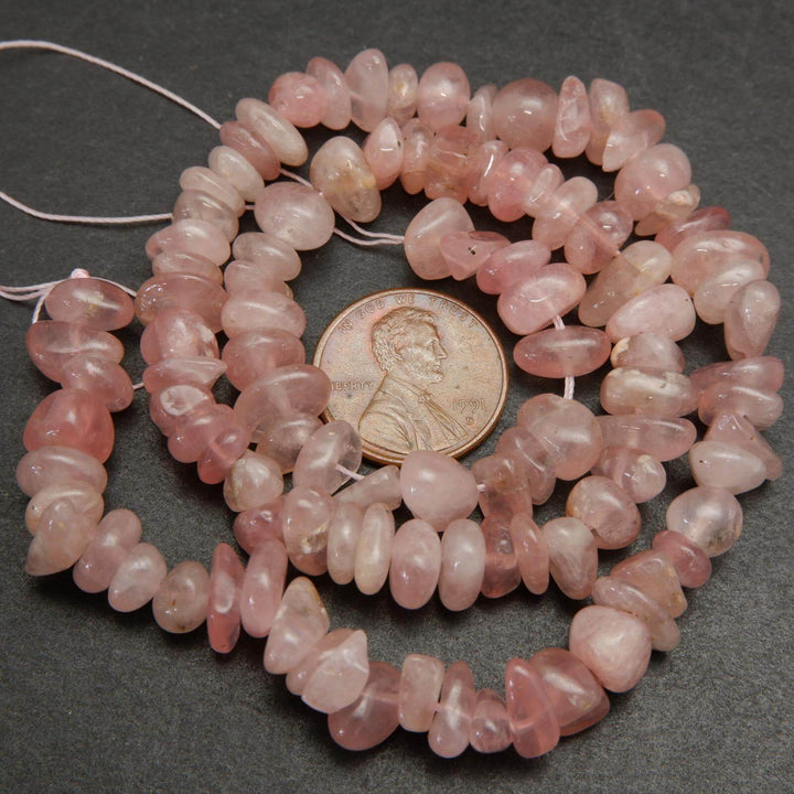 Pink rose quartz beads.