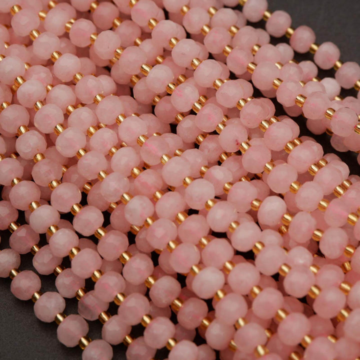 Rose Quartz · Faceted · Rondelle · 6x8mm, Tejas Beads, Beads