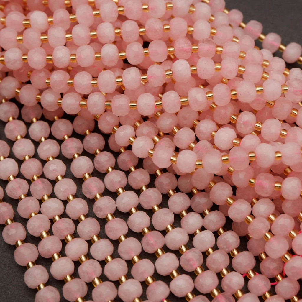 Rose Quartz · Faceted · Rondelle · 6x8mm, Tejas Beads, Beads