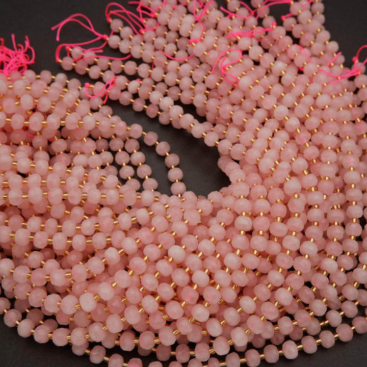 Rose Quartz · Faceted · Rondelle · 6x8mm, Tejas Beads, Beads