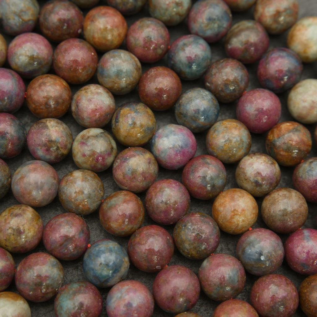 Earthy ruby kyanite gemstone beads macro