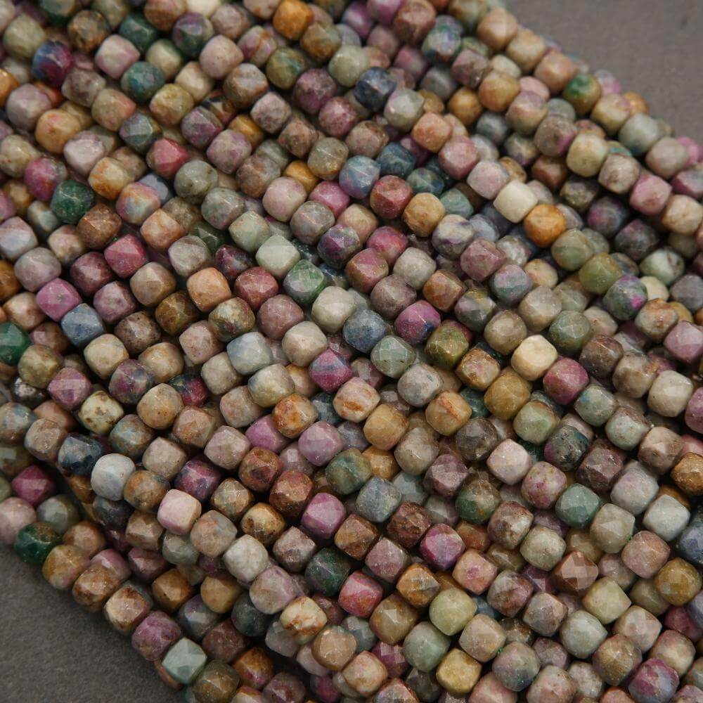 Close-up of multicolored beads arranged in a pattern