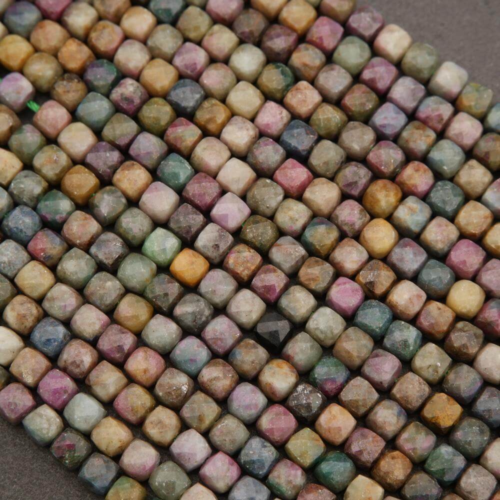 Close-up of multicolored square tiles arranged in a pattern