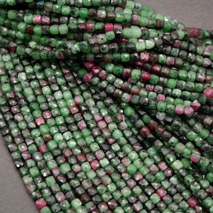Ruby Zoisite · Microfaceted · Cube · 4mm, Tejas Beads, Beads