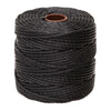 Close-up of black S-Lon Heavy Twisted Bead Cord tightly wound around a cylindrical spool, showing its durable twisted construction.