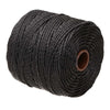 Angled top view of a spool of black S-Lon Heavy Twisted Bead Cord, showing the tightly wound strands and central cardboard core.