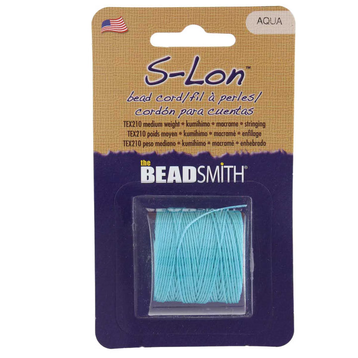 The Beadsmith S-Lon Bead Cord in aqua, Tex 210, 77 yard spool