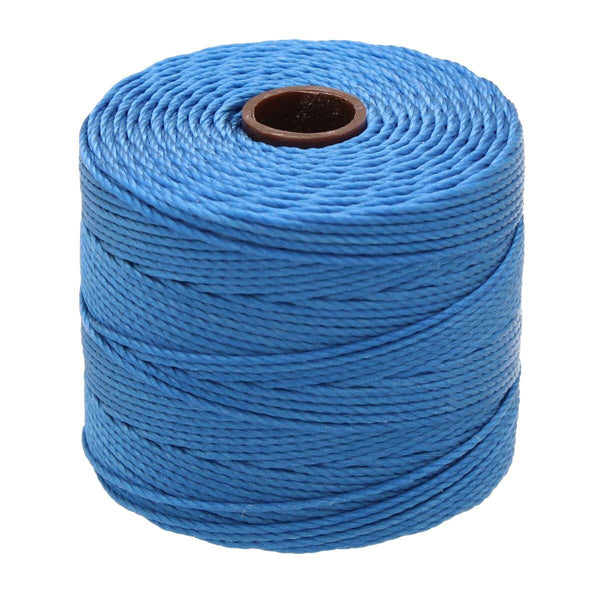 Spool of blue S-Lon Bead Cord Tex 210 nylon beading cord, 77 yards