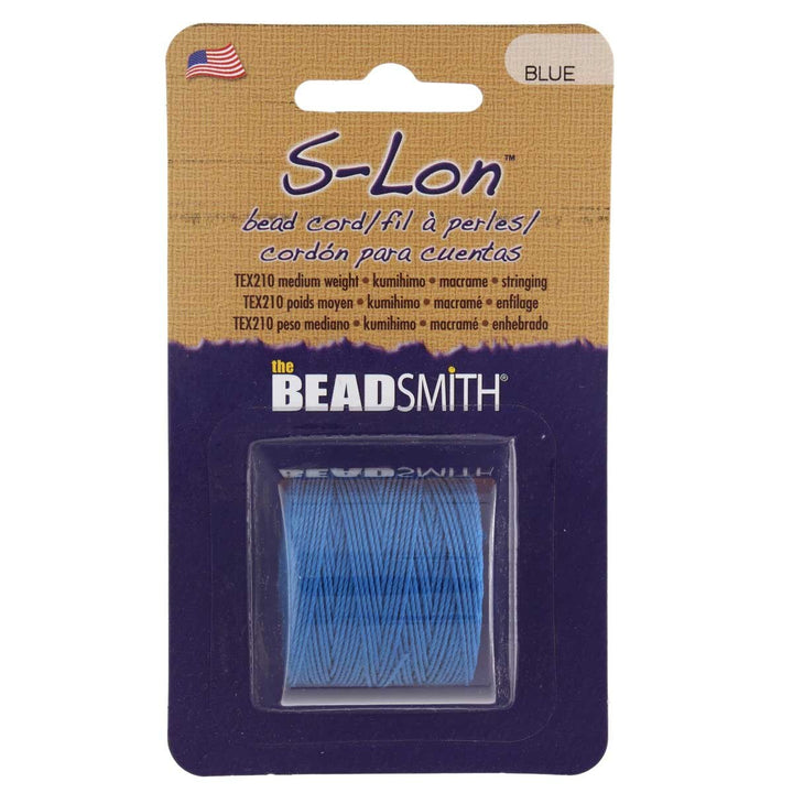 Close-up of blue 3-ply bonded nylon S-Lon Bead Cord on spool