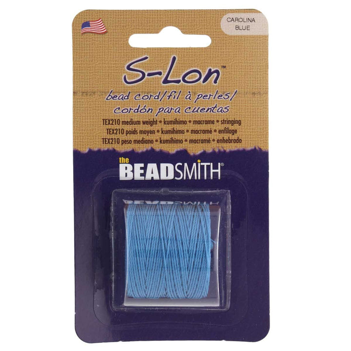 The Beadsmith S-Lon Bead Cord in Carolina blue, Tex 210, 77 yard spool