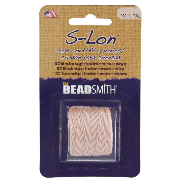 The Beadsmith S-Lon Bead Cord in natural, Tex 210, 77 yard spool