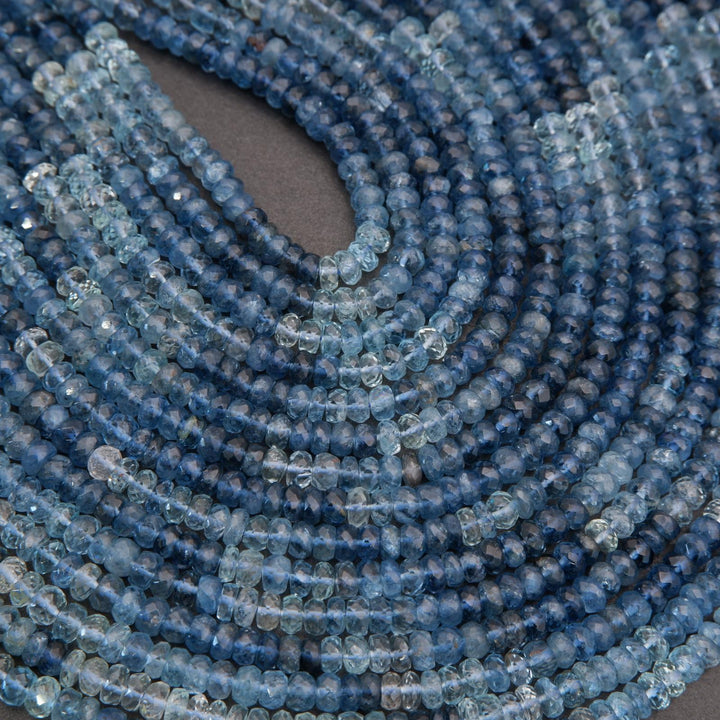 Close-up of a thread of blue beads