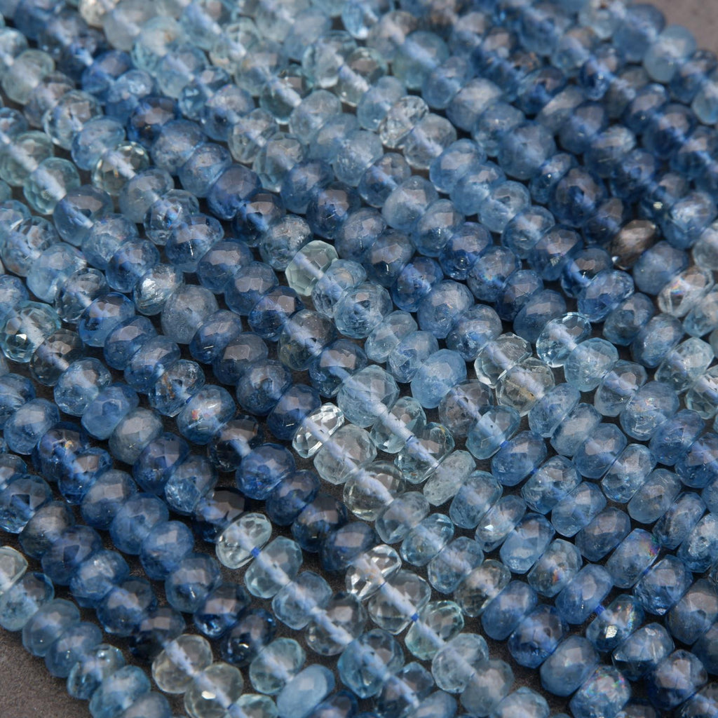 Close-up of blue beads with a blurred background