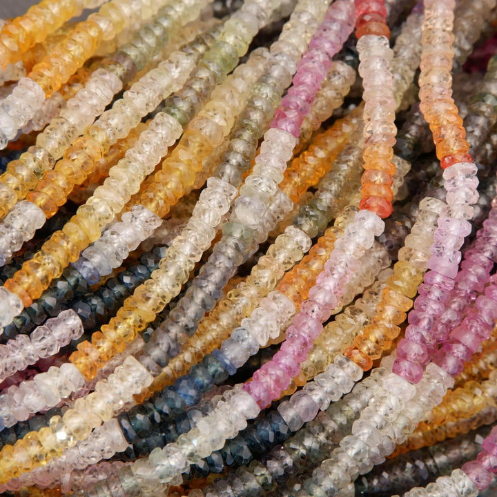 Close-up of multicolored seed beads arranged in a pattern
