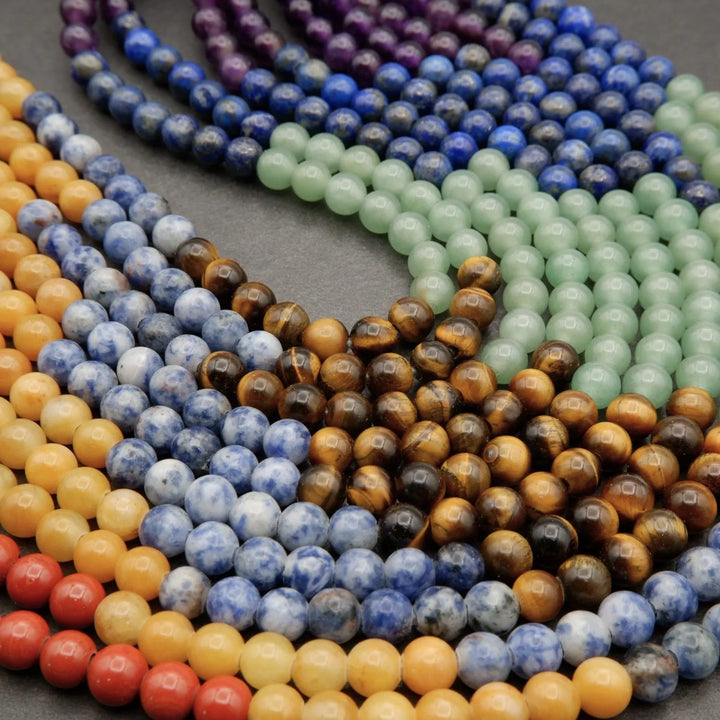 Seven Chakra Stone · Smooth · Round · 6mm, 8mm, 10mm · Large Hole, Tejas Beads, Beads