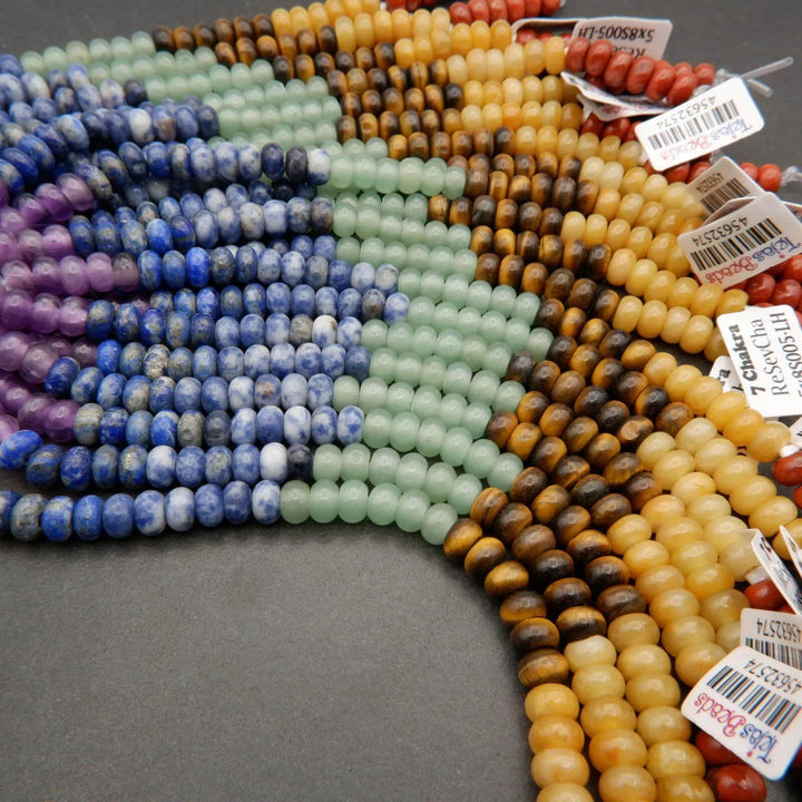Seven Chakra Stone · Smooth · Rondelle · 6mm, 8mm · Large Hole · 1/2 Strand, Tejas Beads, Beads