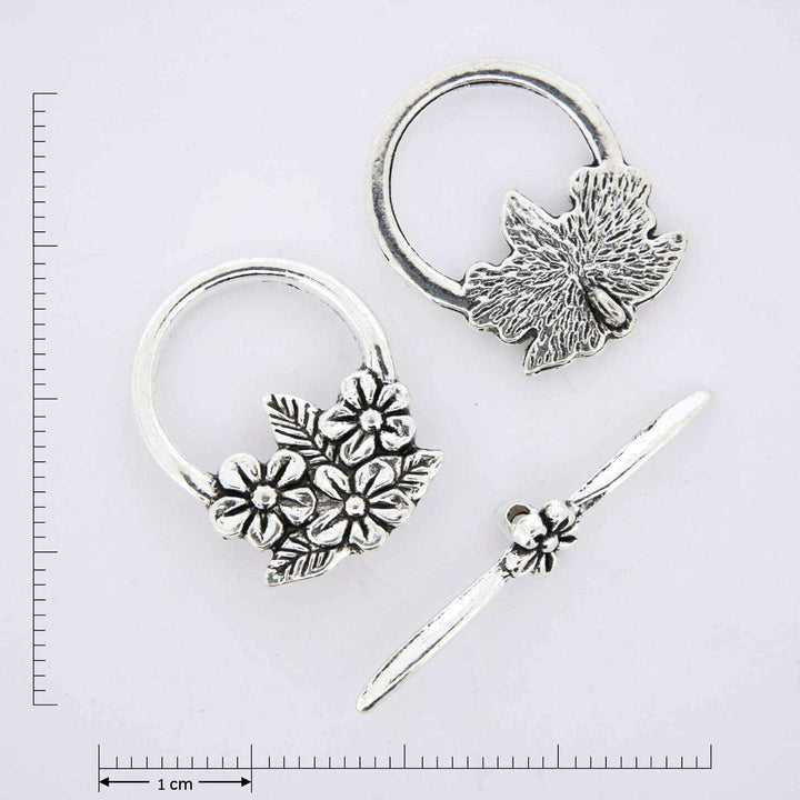 Leaf Flower Toggle Clasp · Antique Silver Plated Finding · 10 sets, Tejas Beads, Jewelry Findings
