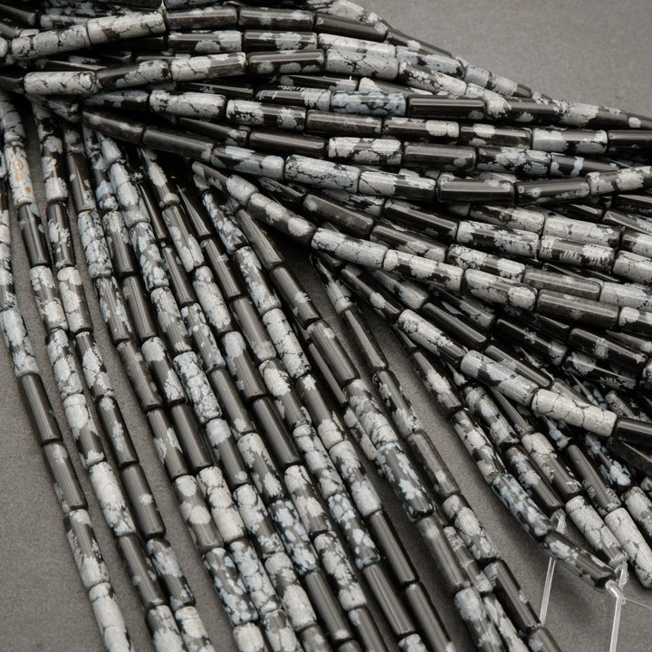 Snowflake Obsidian · Smooth · Tube · 4mm, Tejas Beads, Beads