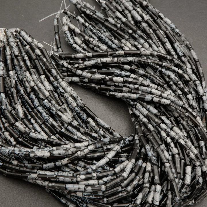 Snowflake Obsidian · Smooth · Tube · 4mm, Tejas Beads, Beads