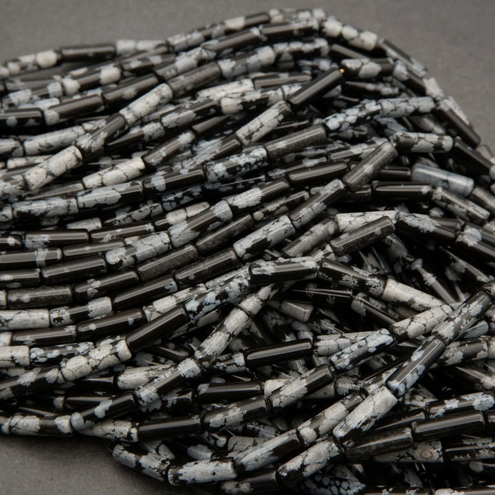 Snowflake Obsidian · Smooth · Tube · 4mm, Tejas Beads, Beads