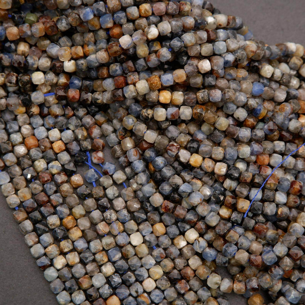 Sunset blue kyanite faceted cube shape beads