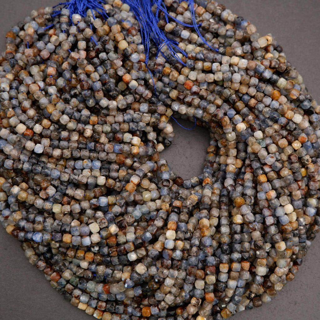 Sunset blue kyanite faceted cube shape beads
