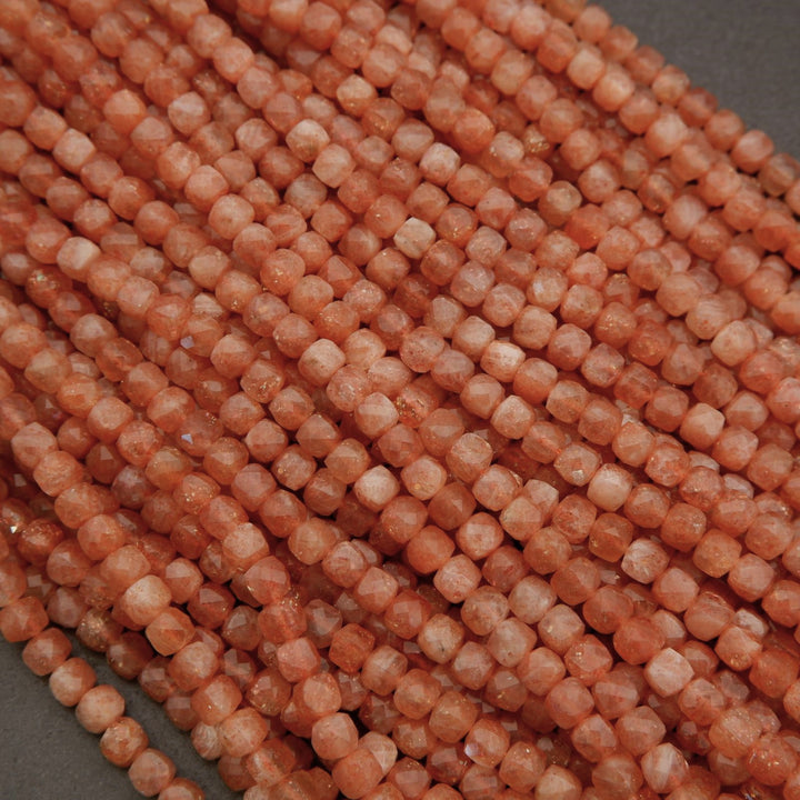 Sunstone A · Microfaceted · Cube · 4mm, Tejas Beads, Beads
