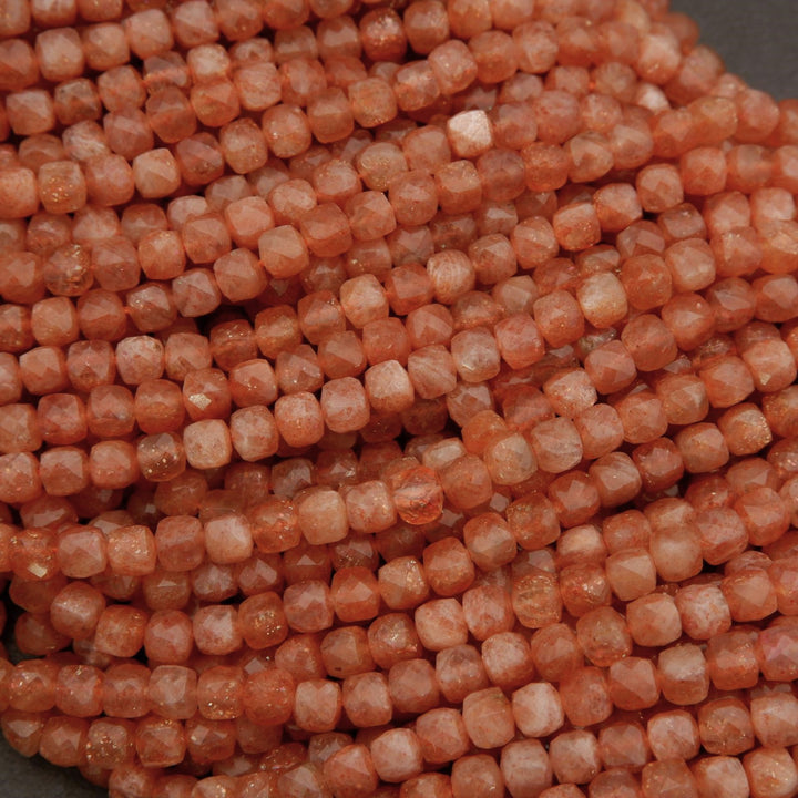 Sunstone A · Microfaceted · Cube · 4mm, Tejas Beads, Beads