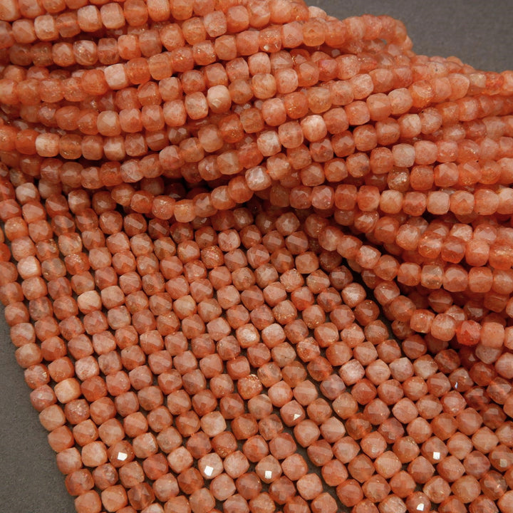 Sunstone A · Microfaceted · Cube · 4mm, Tejas Beads, Beads