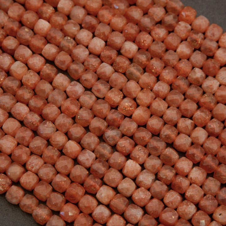 Sunstone A · Microfaceted · Cube · 4mm, Tejas Beads, Beads