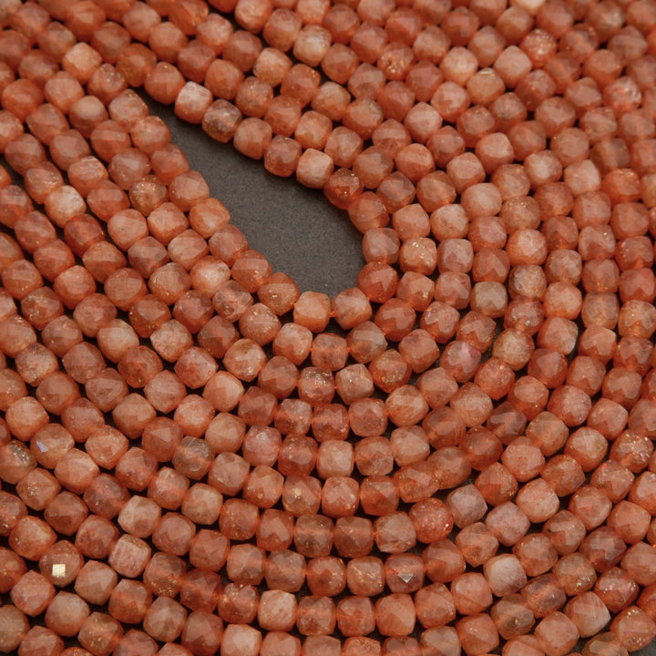 Sunstone A · Microfaceted · Cube · 4mm, Tejas Beads, Beads