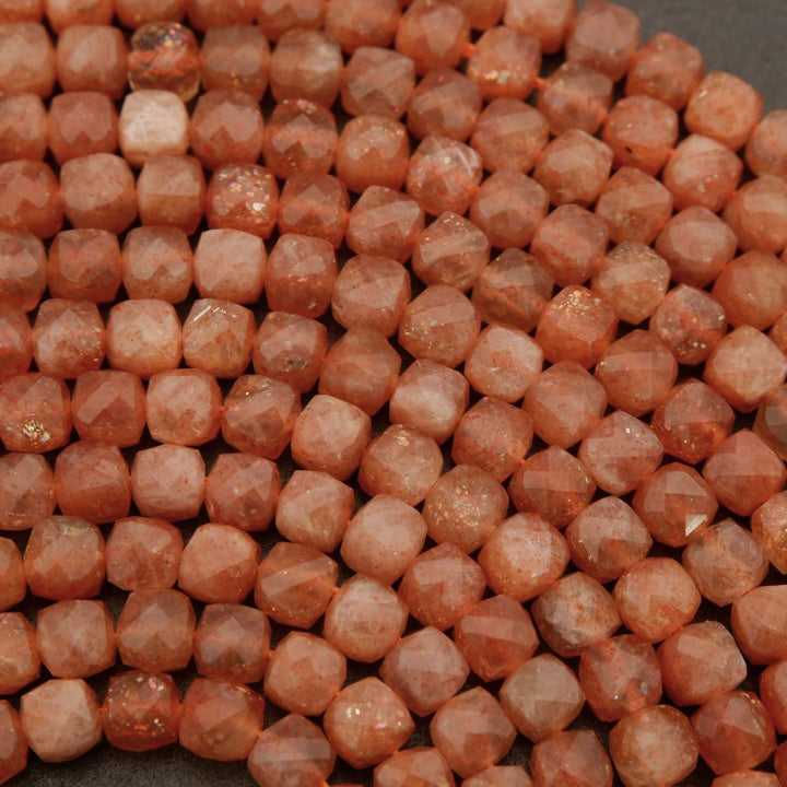 Sunstone A · Microfaceted · Cube · 4mm, Tejas Beads, Beads