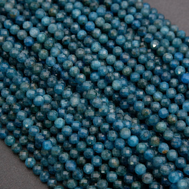 Close-up of blue beads on a gray background