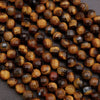 Close-up of brown faceted beads on a dark surface