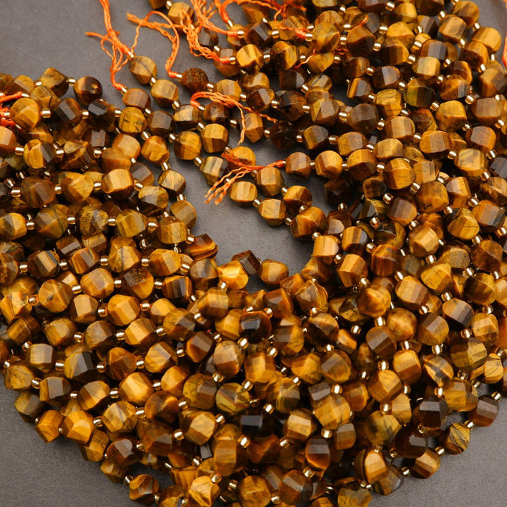 Tiger Eye · Faceted · Spiral Sphere · 10mm, Tejas Beads, Beads