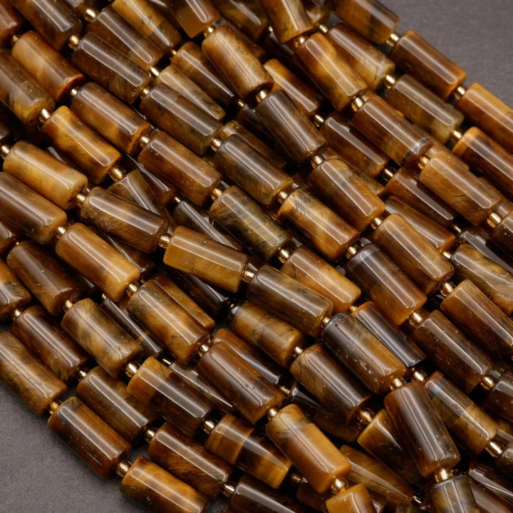 Tiger Eye · Smooth · Cylinder Tube · 6mm, 8mm, Tejas Beads, Beads