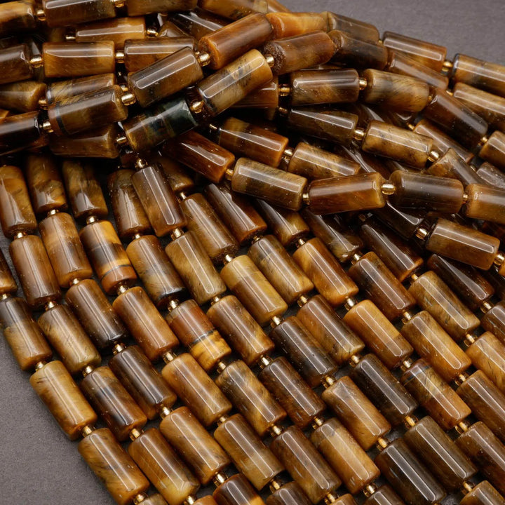 Tiger Eye · Smooth · Cylinder Tube · 6mm, 8mm, Tejas Beads, Beads