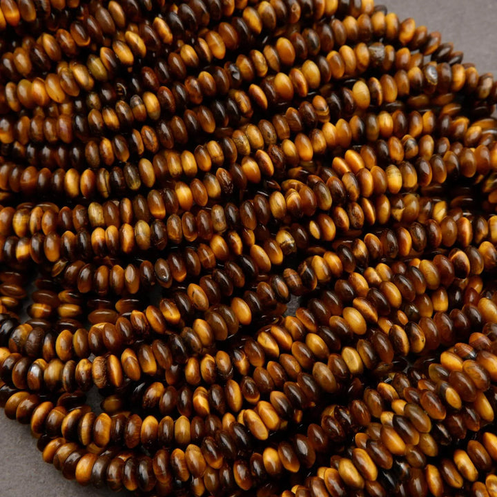 Tiger Eye · Smooth · Rondelle Saucer · 3x6mm, Tejas Beads, Beads