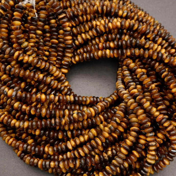 Tiger Eye · Smooth · Rondelle Saucer · 3x6mm, Tejas Beads, Beads