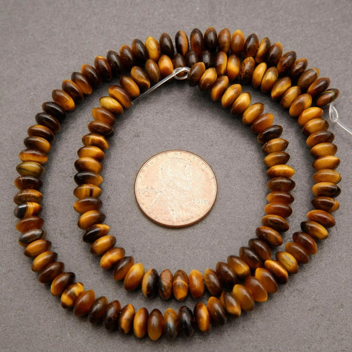 Tiger Eye · Smooth · Rondelle Saucer · 3x6mm, Tejas Beads, Beads