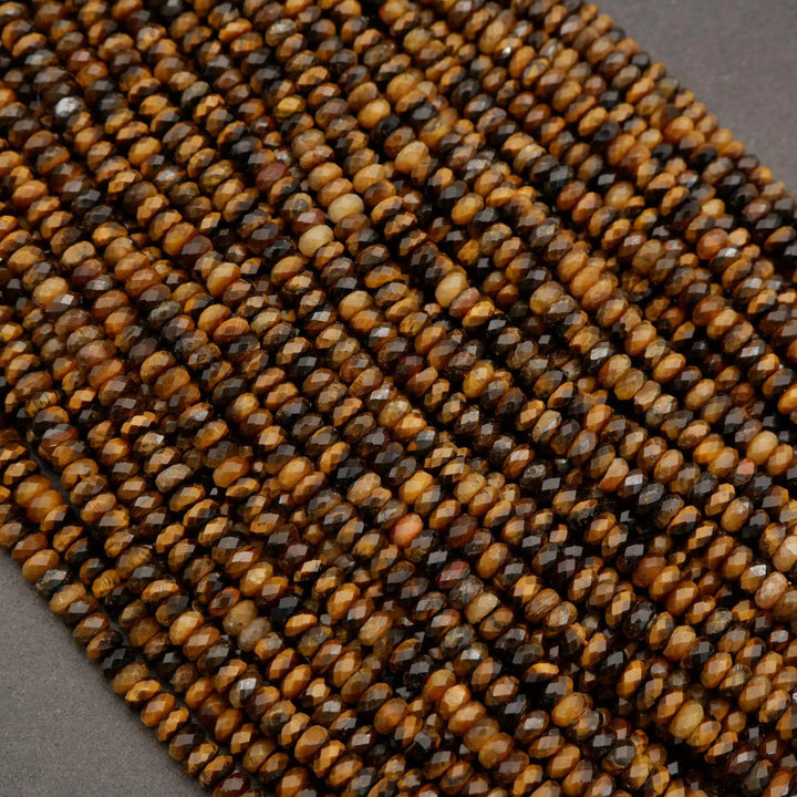 Tiger Eye · Microfaceted · Rondelle · 2x4mm, Tejas Beads, Beads