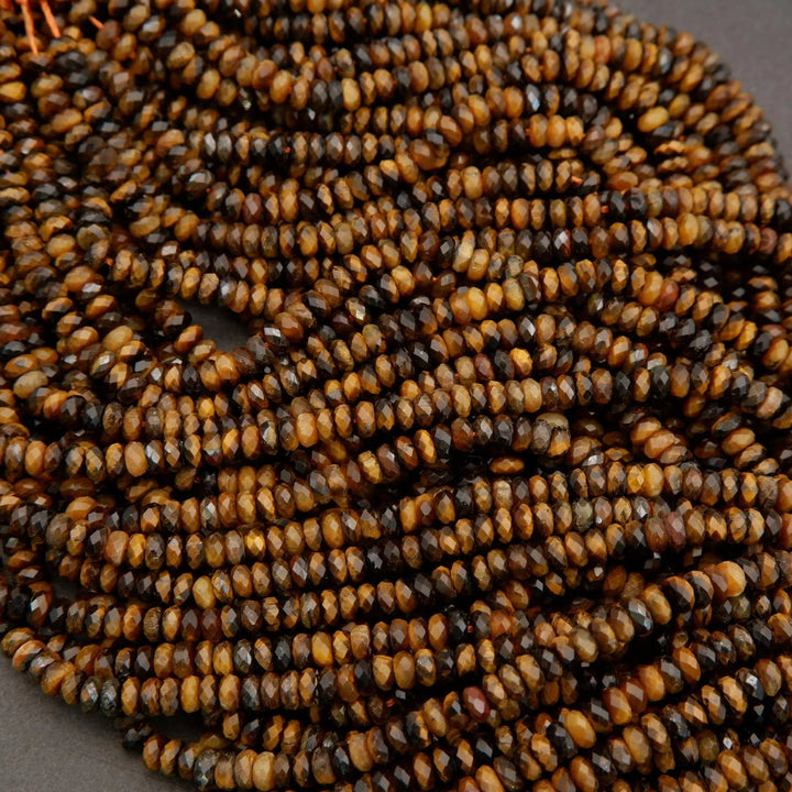 Tiger Eye · Microfaceted · Rondelle · 2x4mm, Tejas Beads, Beads