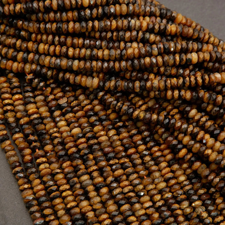 Tiger Eye · Microfaceted · Rondelle · 2x4mm, Tejas Beads, Beads