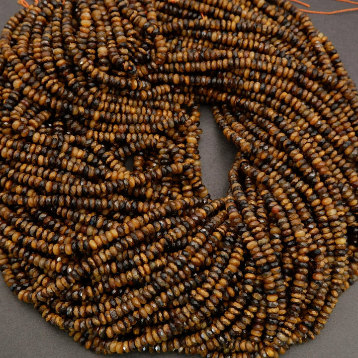 Tiger Eye · Microfaceted · Rondelle · 2x4mm, Tejas Beads, Beads